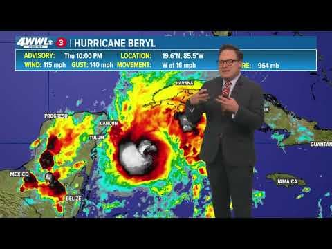 Thursday 10 PM Tropical Update: Hurricane Beryl upgraded to Category 3, may weaken over Yucatan