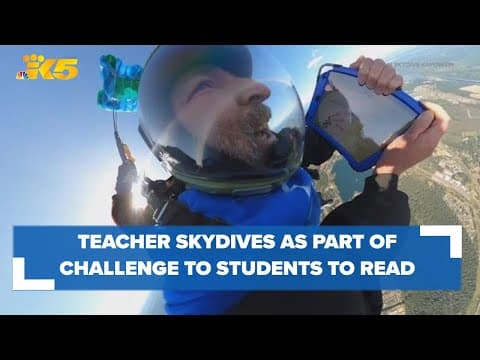 Shelton teacher skydives as part of challenge encouraging students to read