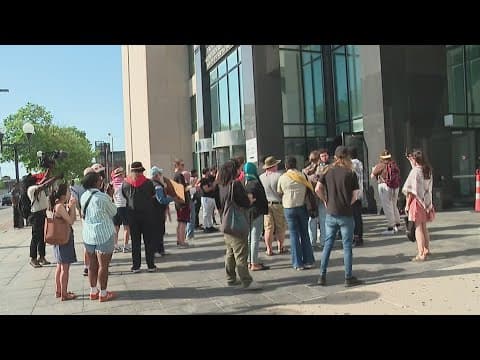 Group gathers outside Franklin County court to support protestors arrested at Ohio State