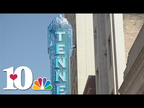 Tennessee Theatre sign temporarily wrapped