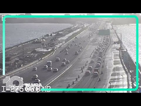 Traffic builds on the Howard Frankland Bridge during rush hour Tuesday morning