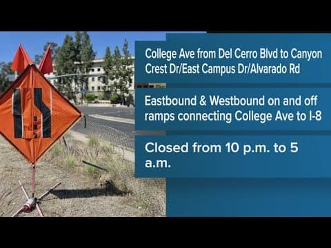 Section of College Avenue and ramps connecting it to Interstate 8 closed overnight