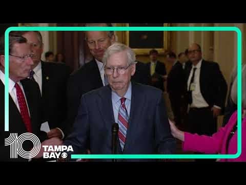 Mitch McConnell freezes while speaking to media before being escorted away