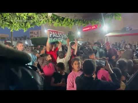 Celebrations outside Al Aqsa Hospital in Deir al-Balah after Hamas accepts cease-fire proposal