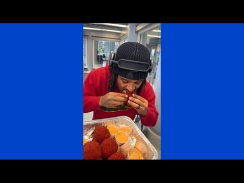 Food critic Keith Lee tries boudin balls fried in Hot Cheetos crust from Houston business