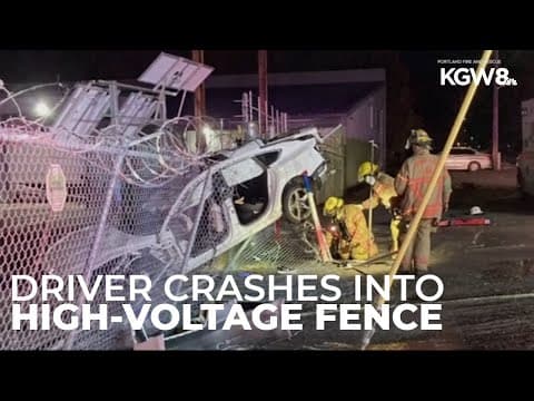 Driver hospitalized after crashing into high-voltage security fence in Northeast Portland