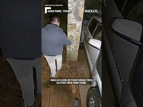 Man caught on camera puncturing tire at Deer Park home #shorts