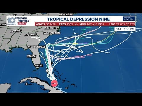 Weather Impact Live: Tracking Tropical Depression Nine in the Atlantic, plus Hurricane Humberto