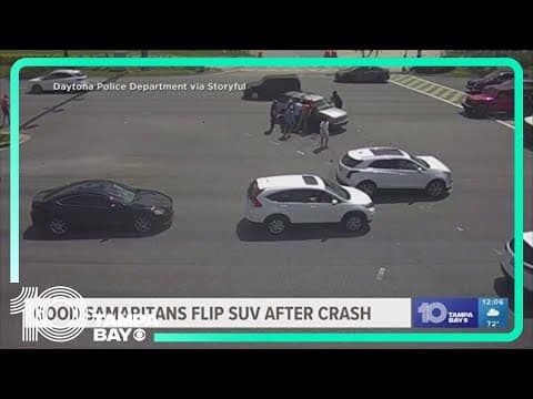 Good Samaritans help push car flipped on its side after crash in Daytona Beach