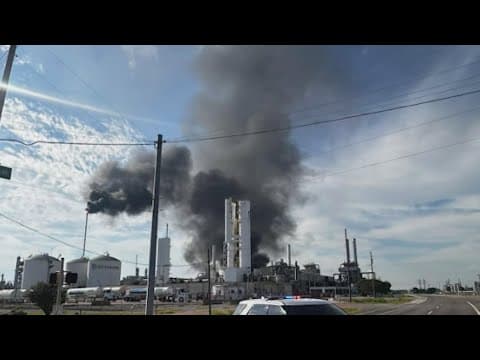 First responders putting out hot spots after fire at Air Liquide facility in Pasadena