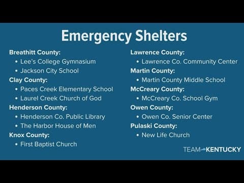 LIST: Several emergency shelters in Kentucky are open after severe flooding