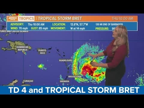 Thursday noon tropical update: Bret set to weaken, Tropical Depression 4 right behind