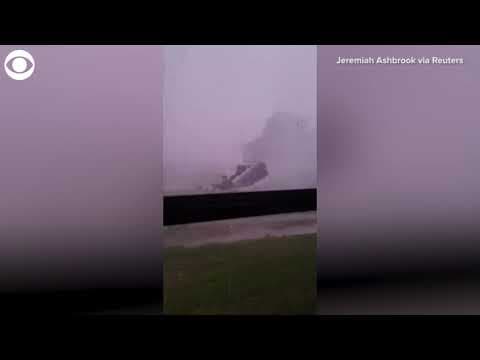 Trampoline goes flying during storm in Michigan