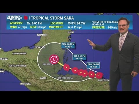 Thursday 10pm Tropical Update: TS Sara likely to dissipate this weekend