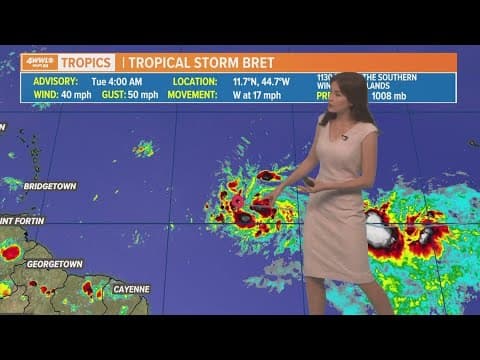 Tuesday morning tropical update: TS Bret is set to strengthen in the Atlantic