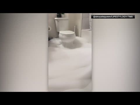 RAW | California woman's bathroom filled with bubbles after toilet malfunctions