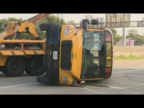 10 kids, 2 adults hurt when Houston ISD bus crashes into car and flips over