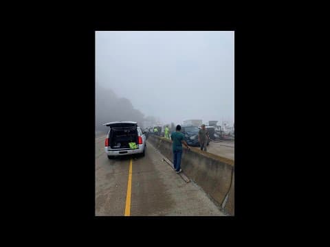 Multiple crashes, at least 1 dead; cars on fire after multi-car crash in dense fog