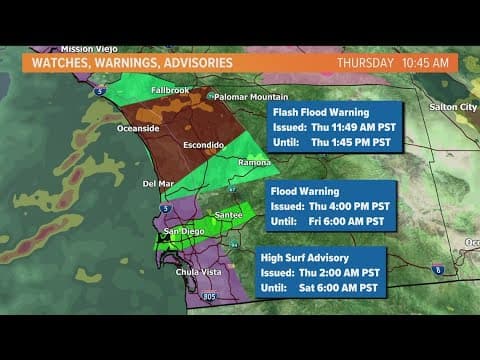 Flood Warning in effect for parts of San Diego's North County | Noon storm update