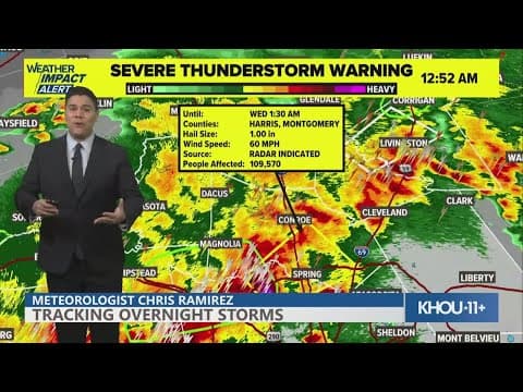 Weather Impact Alert: Severe Thunderstorm Warning for Harris, Montgomery counties until 1:30 a.m.