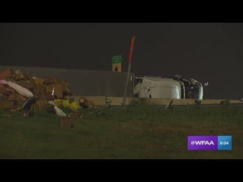 Traffic Alert: 18-wheeler overturns, leaks fuel on I-35 Monday morning