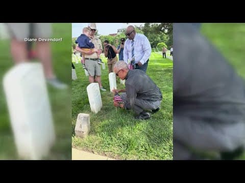 Former President Barack Obama surprised volunteers at Alexandria National Cemetery