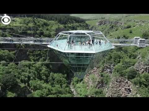 Suspension bridge with diamond structure opens in country of Georgia