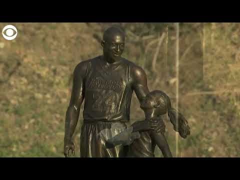 Statue of Kobe and Gianna Bryant at helicopter crash site in California