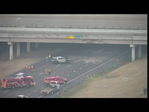 MacArthur overpass at IH-635 damaged forcing a major traffic backup in Irving
