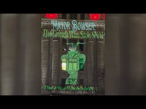 'The Grinch Who Stole SNAP' projected onto DC Mayor's building by protestors