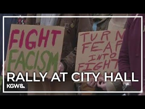 Advocacy groups form rally against Trump in front of Portland City Hall
