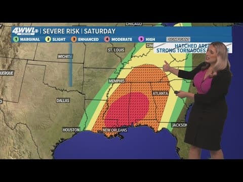 New Orleans Noon Weather: Warm Friday, spotty showers and severe storms threat Saturday