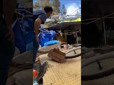 Shelter carved inside the side of a freeway is sparking concern