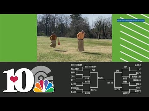 Gresham Middle School students cheer on teachers during Leap Day sack race