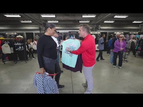 Checking out new merchandise at the Indianapolis Motor Speedway