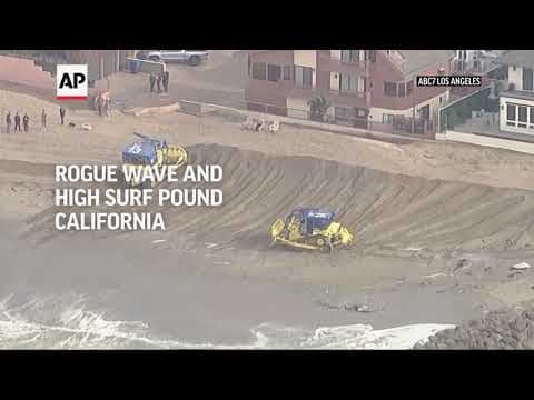 Rogue wave and high surf pound California