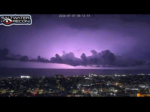 Offshore lightning show near Galveston 24 hours before Hurricane Beryl
