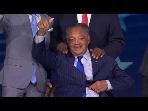Reverend Jesse Jackson receives standing ovation during appearance at the DNC