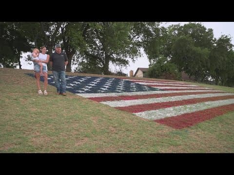 Father-daughter duo paints giant US flag onto Grand Prairie field to honor Fourth of July