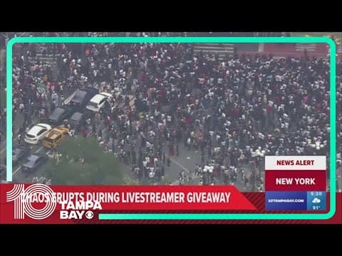 Crowd overwhelms New York City's Union Square, tosses chairs, climbs on vehicles