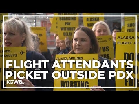 Over 200 Alaska Airlines flight attendants picket outside Portland airport