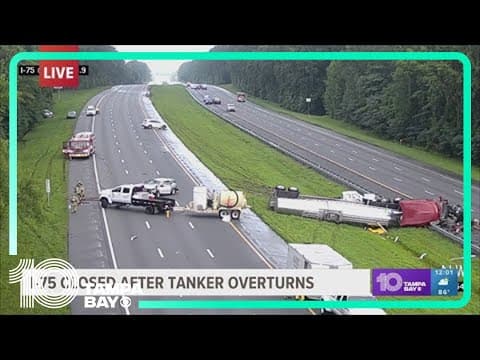 I-75 closed near Gainesville after tanker truck overturns