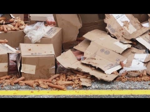 Over 1,000 pounds of hot dogs spilled after crash on Pennsylvania highway
