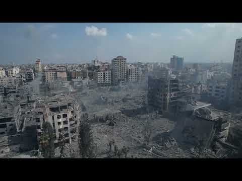 Drone video shows destruction in Gaza City neighborhood following Israeli strike