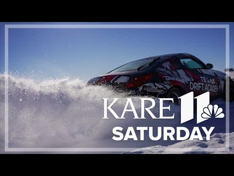 Cars drift around on a frozen Madison Lake outside Mankato
