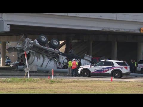 1 dead, 1 critically hurt when cement truck goes over side of Beltway 8 in crash, Pct. 4 says
