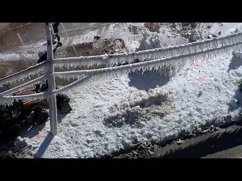 VIDEO: Water leak on North Texas road causes water to turn into ice