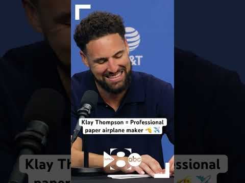 Klay Thompson makes paper airplane in first postgame press conference for Dallas Mavericks