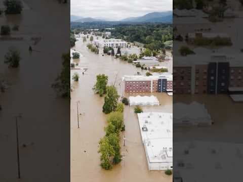 Aerial View of Asheville, North Carolina, Under Floodwaters