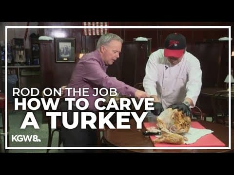 Rod Hill learns how to carve a turkey at Huber's Cafe